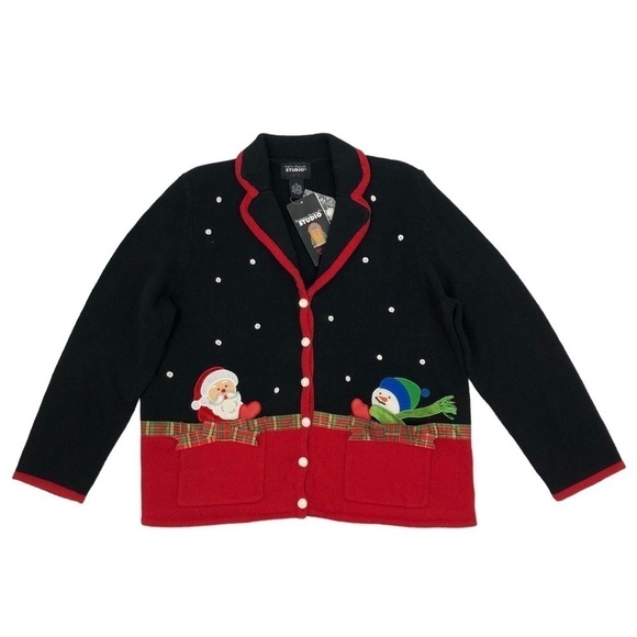 NEW Designers Originals Christmas Sweater Santa Snowman Cardigan Size XL - Picture 1 of 7